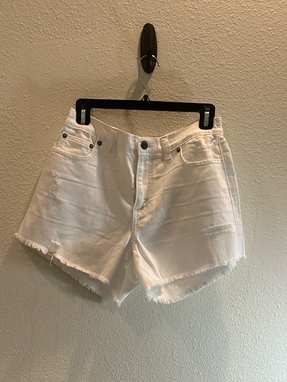 aerie White Frayed Hem Denim Shorts